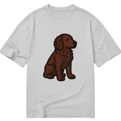 Boykin Spaniel - Rich chocolate brown wavy coat embroidered sitting pose - Classic T-shirt - Grey