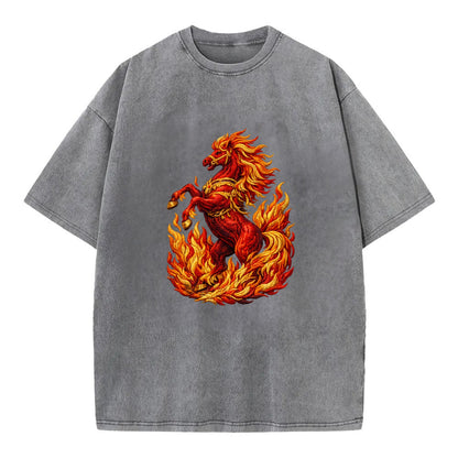 VICTORY BLAZE | Triumphant rearing horse in flames | Achievement celebration | - Vintage T-shirt - Grey