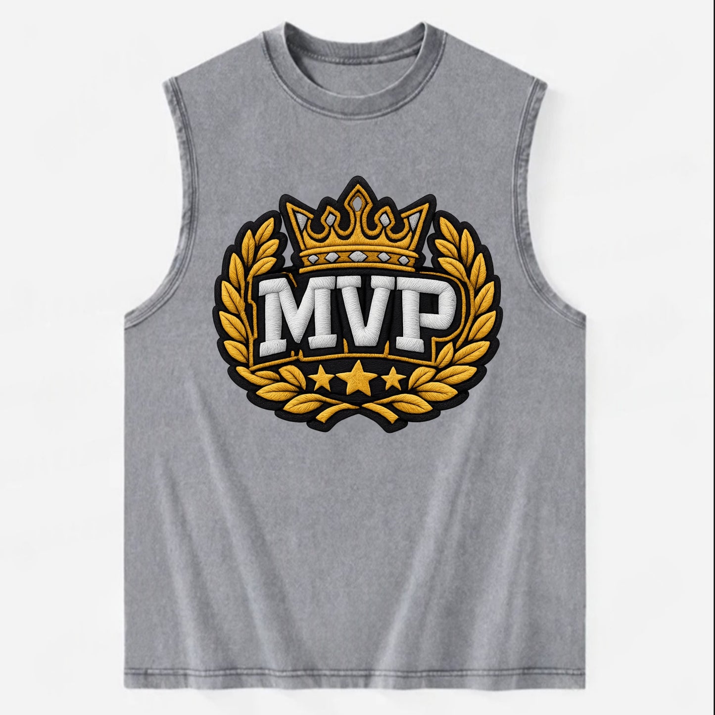MVP CROWN - crown with laurels in gold , most valuable - Vintage Washed Tank - Grey