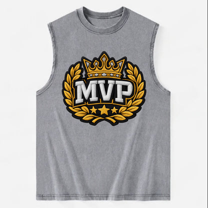 MVP CROWN - crown with laurels in gold , most valuable - Vintage Washed Tank - Grey