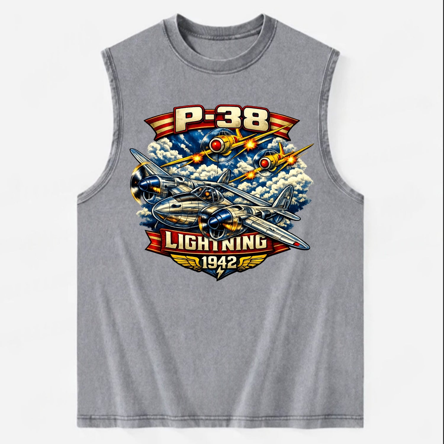 P 38 Lightning - Vintage Washed Tank - Grey