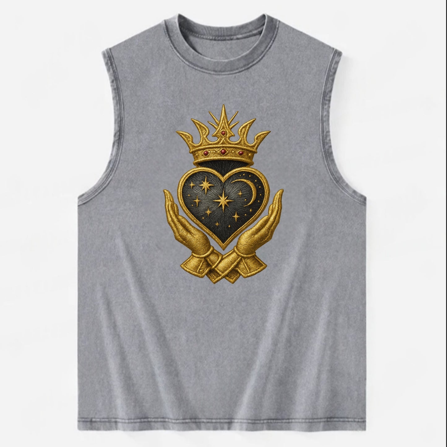 Hammered bronze warrior crown anchoring a dark steel heart with - Vintage Washed Tank - Grey