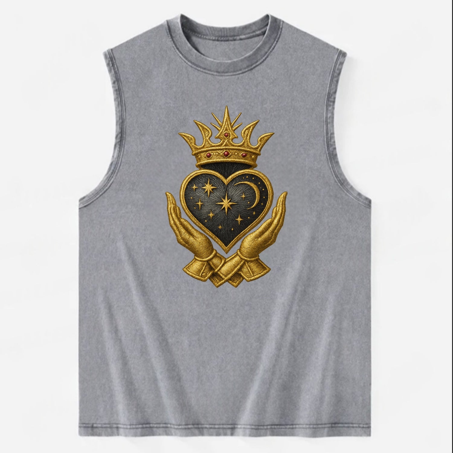 Hammered bronze warrior crown anchoring a dark steel heart with - Vintage Washed Tank - Grey