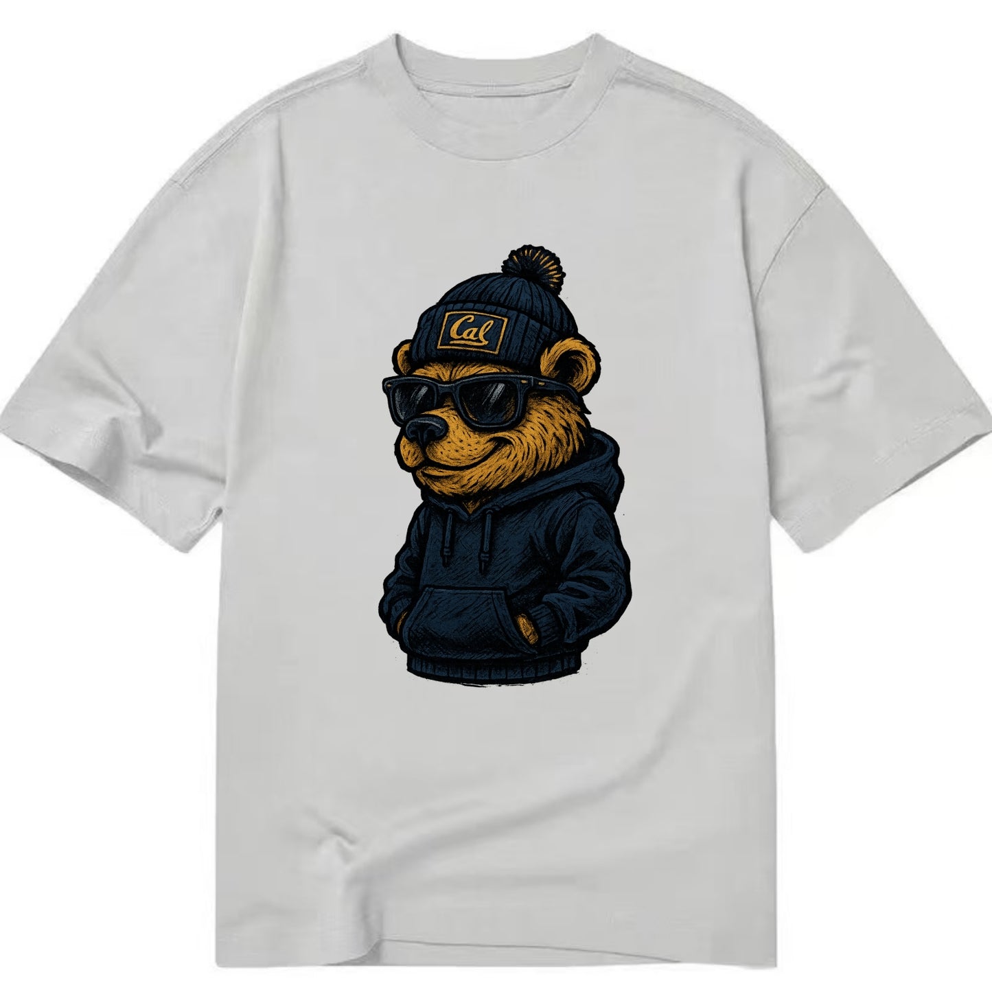 Berkeley Bear wearing Cal beanie with script patch - Classic T-shirt - Grey