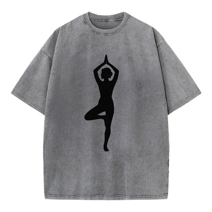 Yogi in tree pose silhouette - Vintage T-shirt - Grey