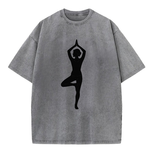 Yogi in tree pose silhouette - Vintage T-shirt - Grey
