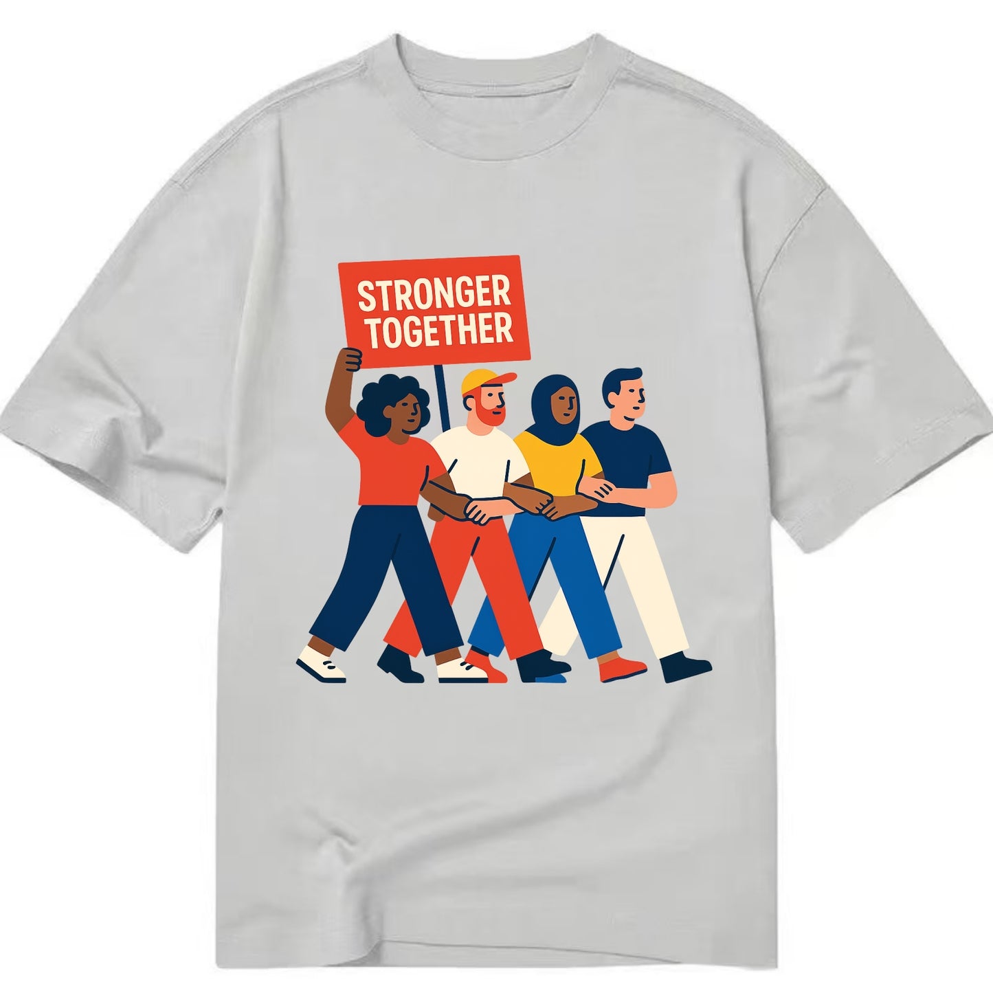 Peaceful protesters marching with linked arms - "Stronger Together" - solidarity - Classic T-shirt - Grey