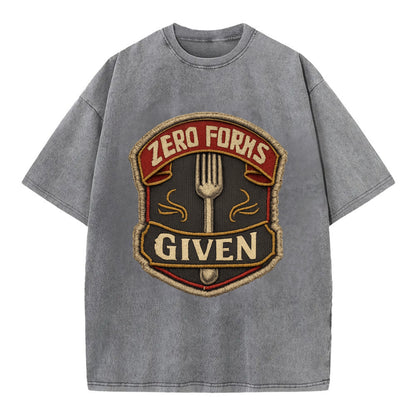 ZERO FORKS GIVEN - fork with text in silver , no cares attitude - Vintage T-shirt - Grey