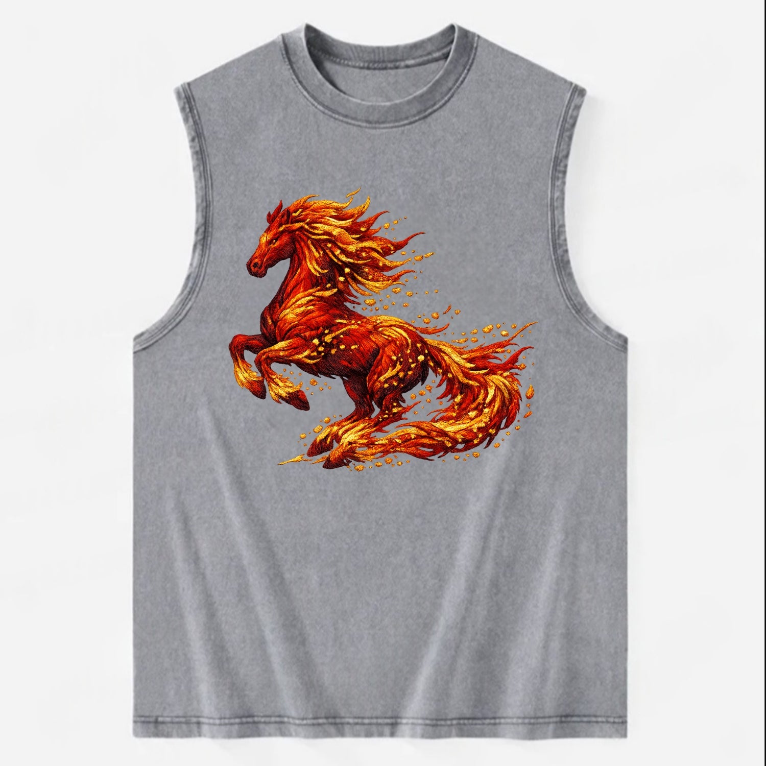 EMBER RISING | Sparks forming into horse shape | Particles of fire | Energy - Vintage Washed Tank - Grey