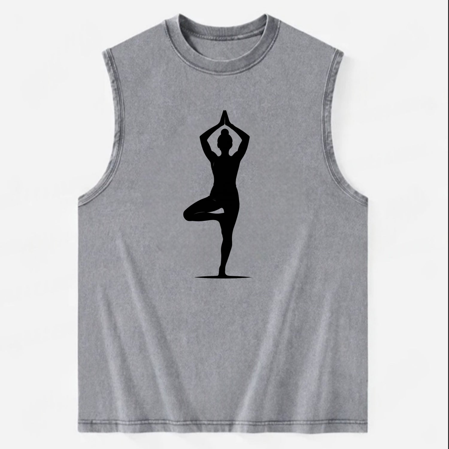 Yoga practitioner in tree pose - Vintage Washed Tank - Grey