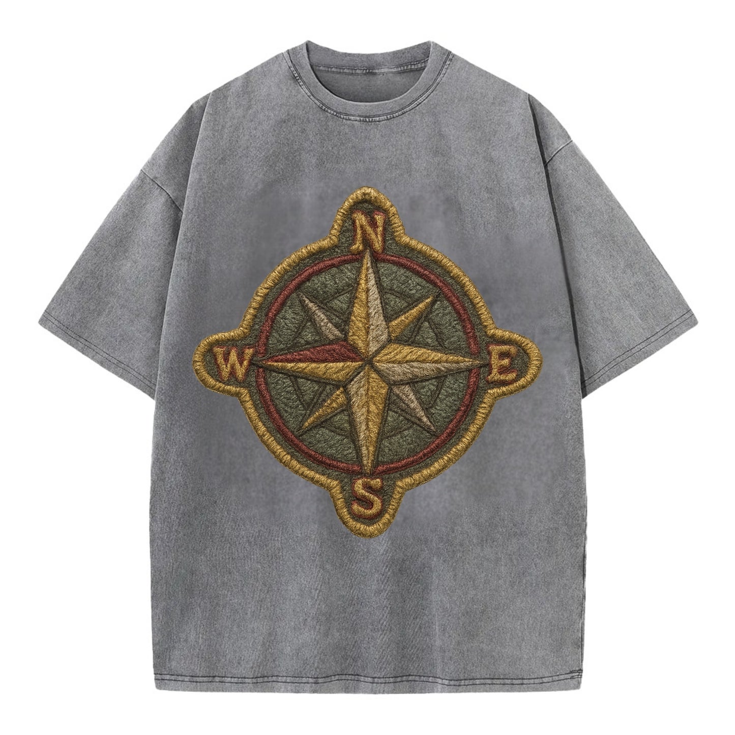 Compass rose with cardinal directions - explorer symbol - Vintage T-shirt - Grey