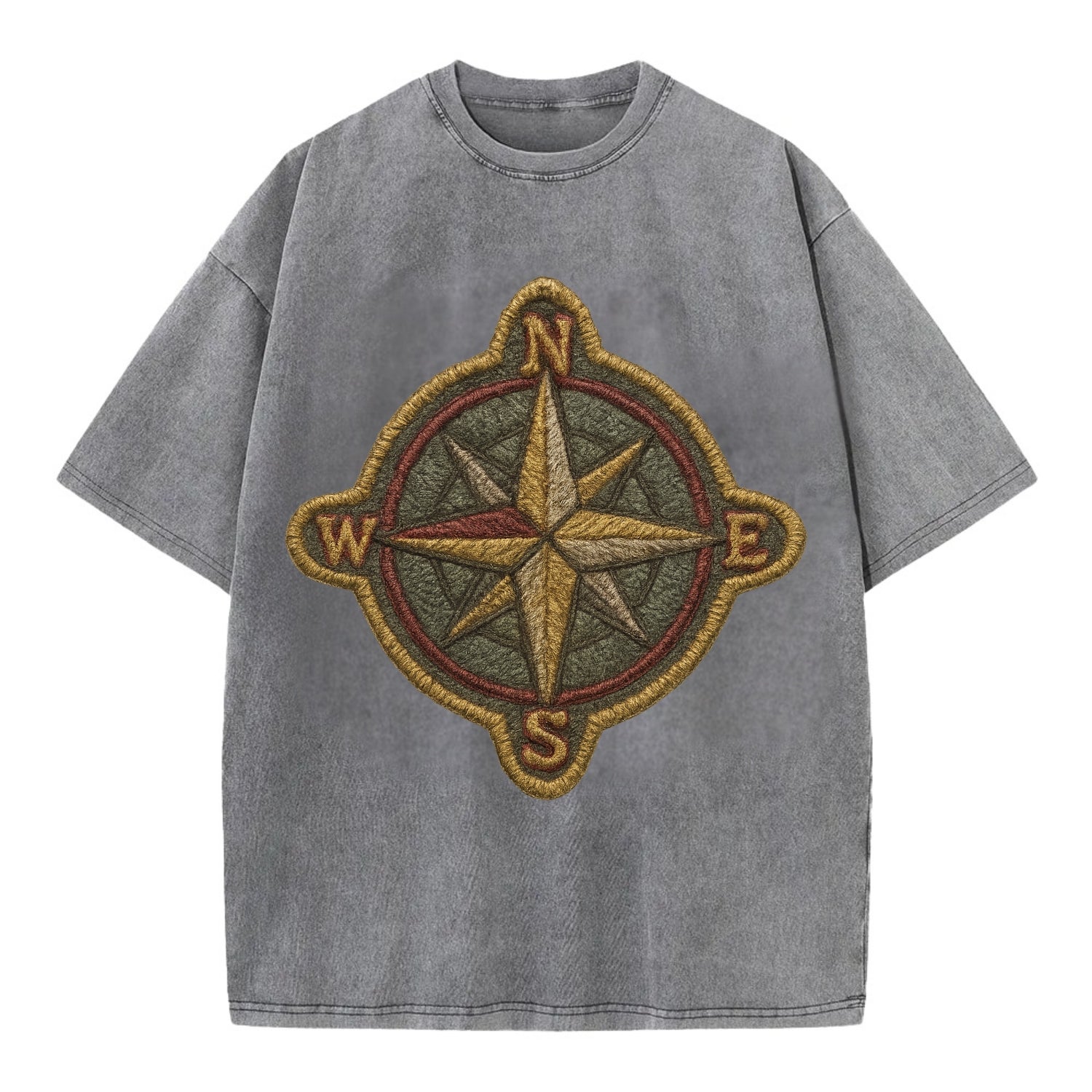 Compass rose with cardinal directions - explorer symbol - Vintage T-shirt - Grey