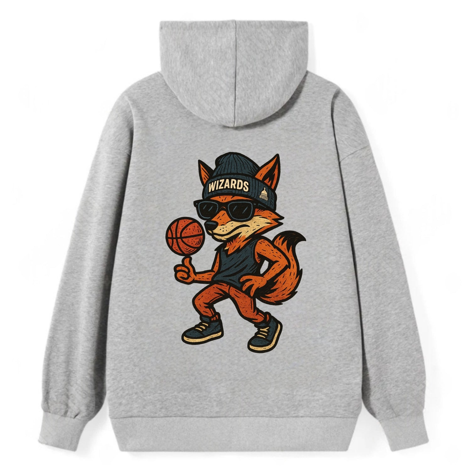 Washington Fox wearing Wizards beanie with capitol patch and wayfarer - Classic Pullover Hoodie - Grey