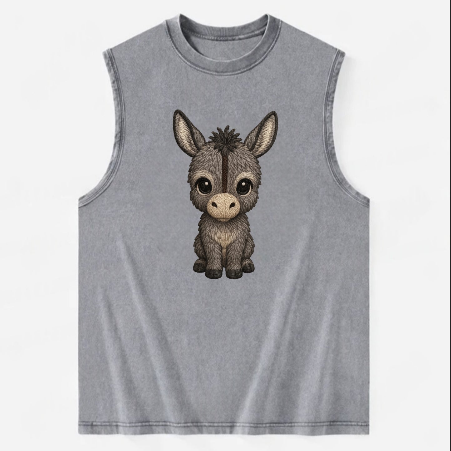 Baby Donkey Foal - gray fluffy, long ears, dark stripe, gentle eyes, - Vintage Washed Tank - Grey