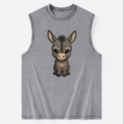 Baby Donkey Foal - gray fluffy, long ears, dark stripe, gentle eyes, - Vintage Washed Tank - Grey