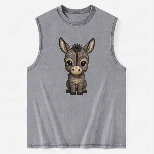 Baby Donkey Foal - gray fluffy, long ears, dark stripe, gentle eyes, - Vintage Washed Tank - Grey