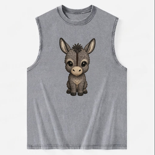 Baby Donkey Foal - gray fluffy, long ears, dark stripe, gentle eyes, - Vintage Washed Tank