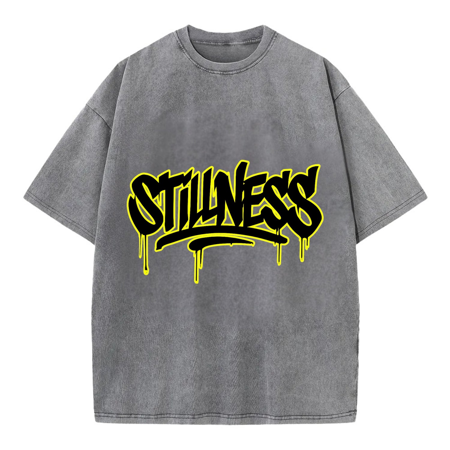 Bold typography design - "STILLNESS" - quiet power, peaceful presence - Vintage T-shirt - Grey