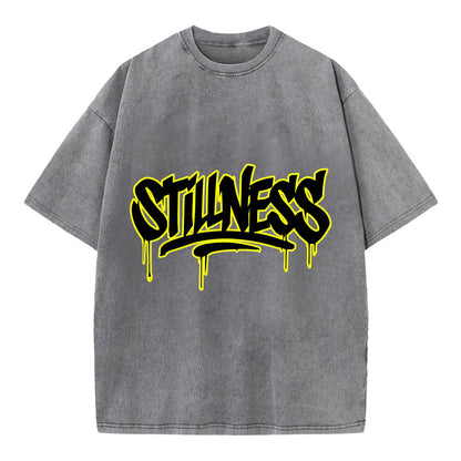 Bold typography design - "STILLNESS" - quiet power, peaceful presence - Vintage T-shirt - Grey