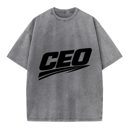 Bold typography design - "CEO" - chief executive, running things - Vintage T-shirt - Grey