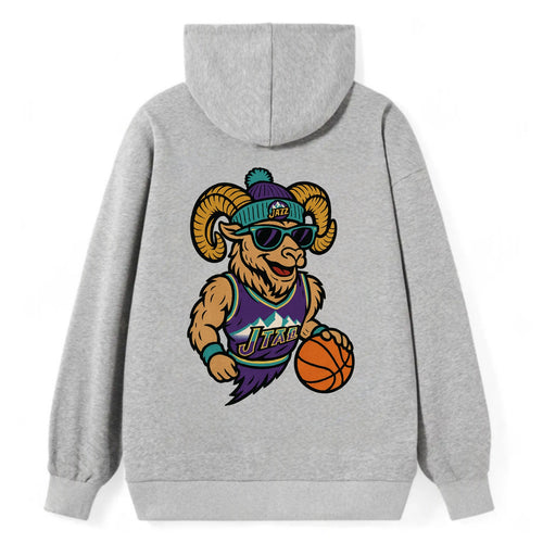 Utah Bighorn wearing Jazz beanie with mountain melody patch and wayfarer - Classic Pullover Hoodie