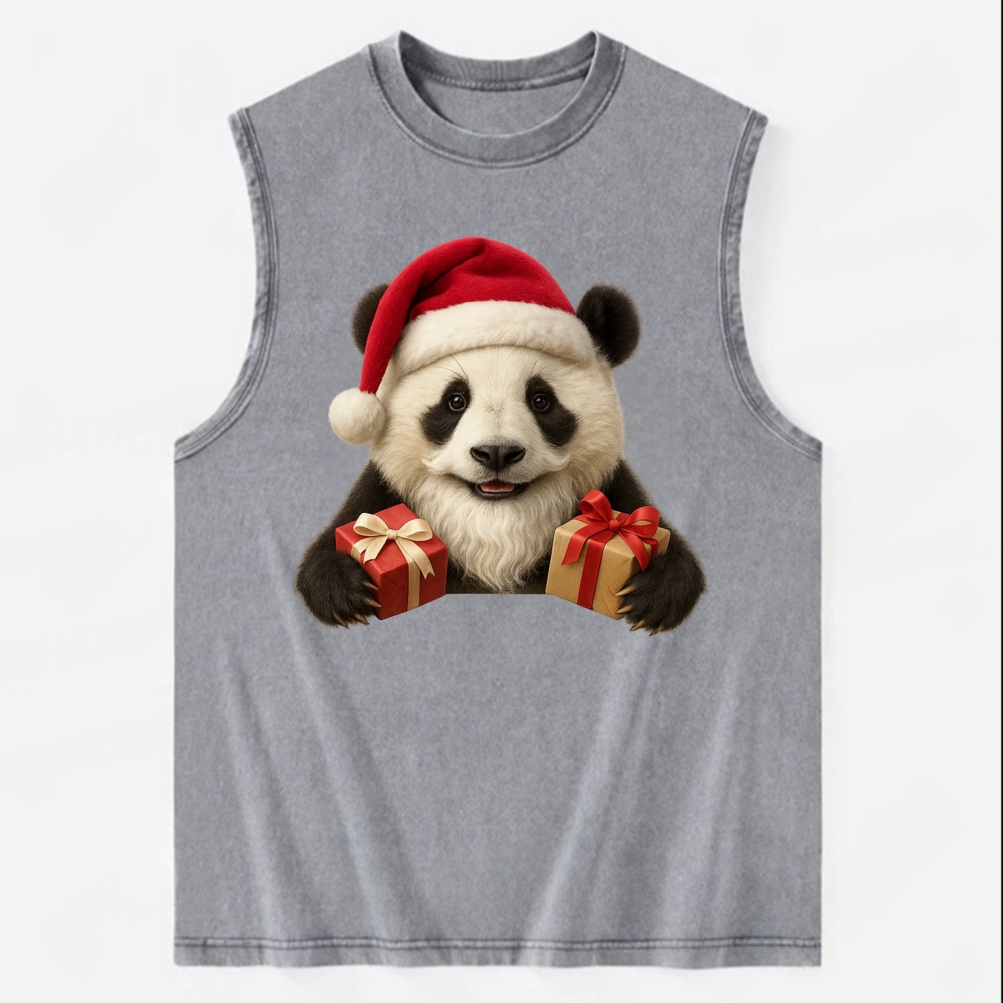 Santa Panda  - Vintage Washed Tank - Grey