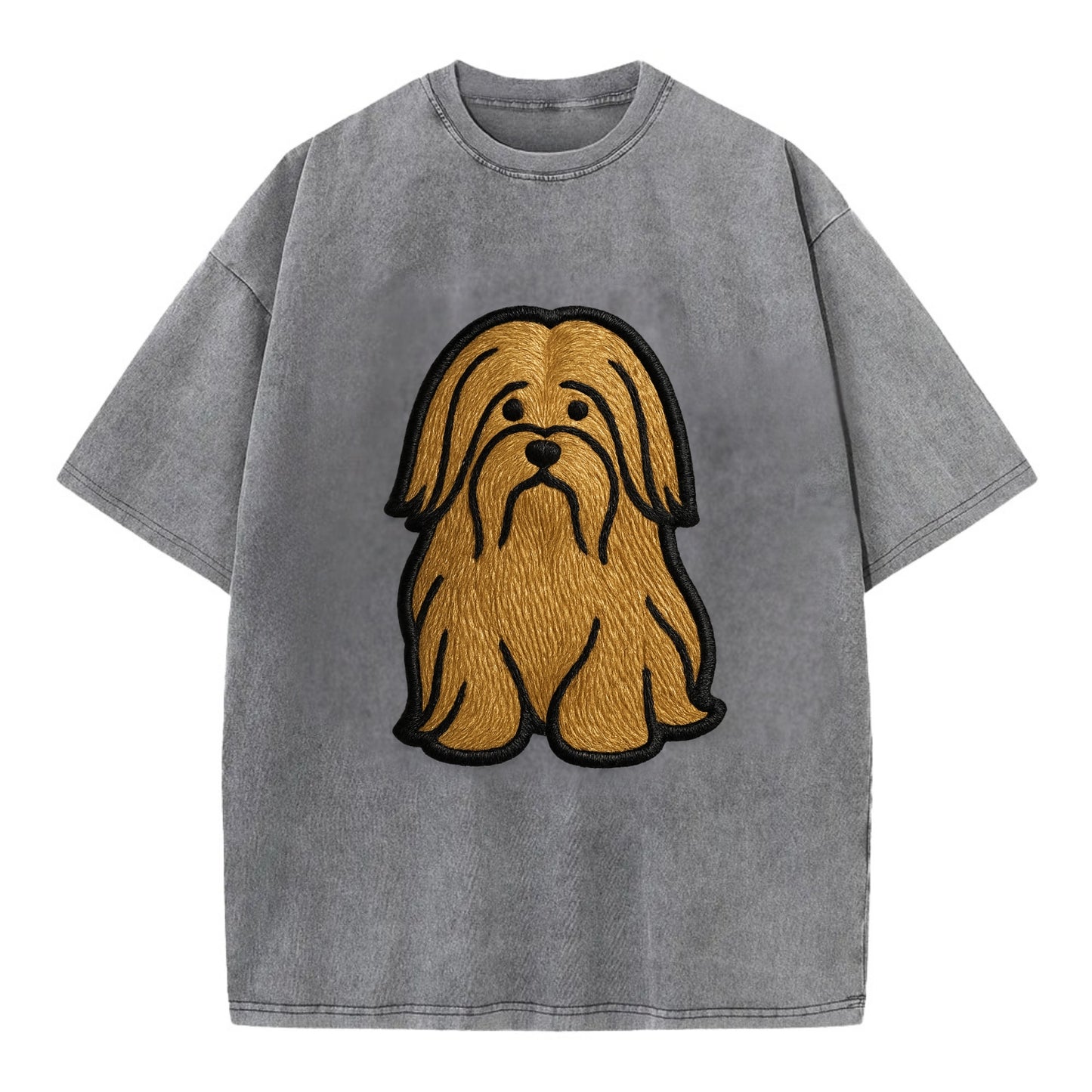 Lhasa Apso - Trendy long-haired design w - Vintage T-shirt - Grey