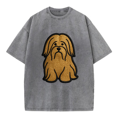 Lhasa Apso - Trendy long-haired design w - Vintage T-shirt - Grey
