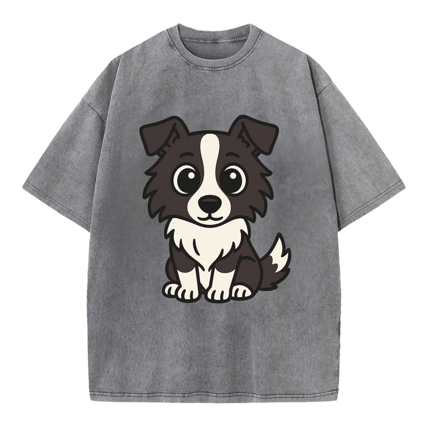 Border Collie - Intense stare sitting pose - Vintage T-shirt - Grey