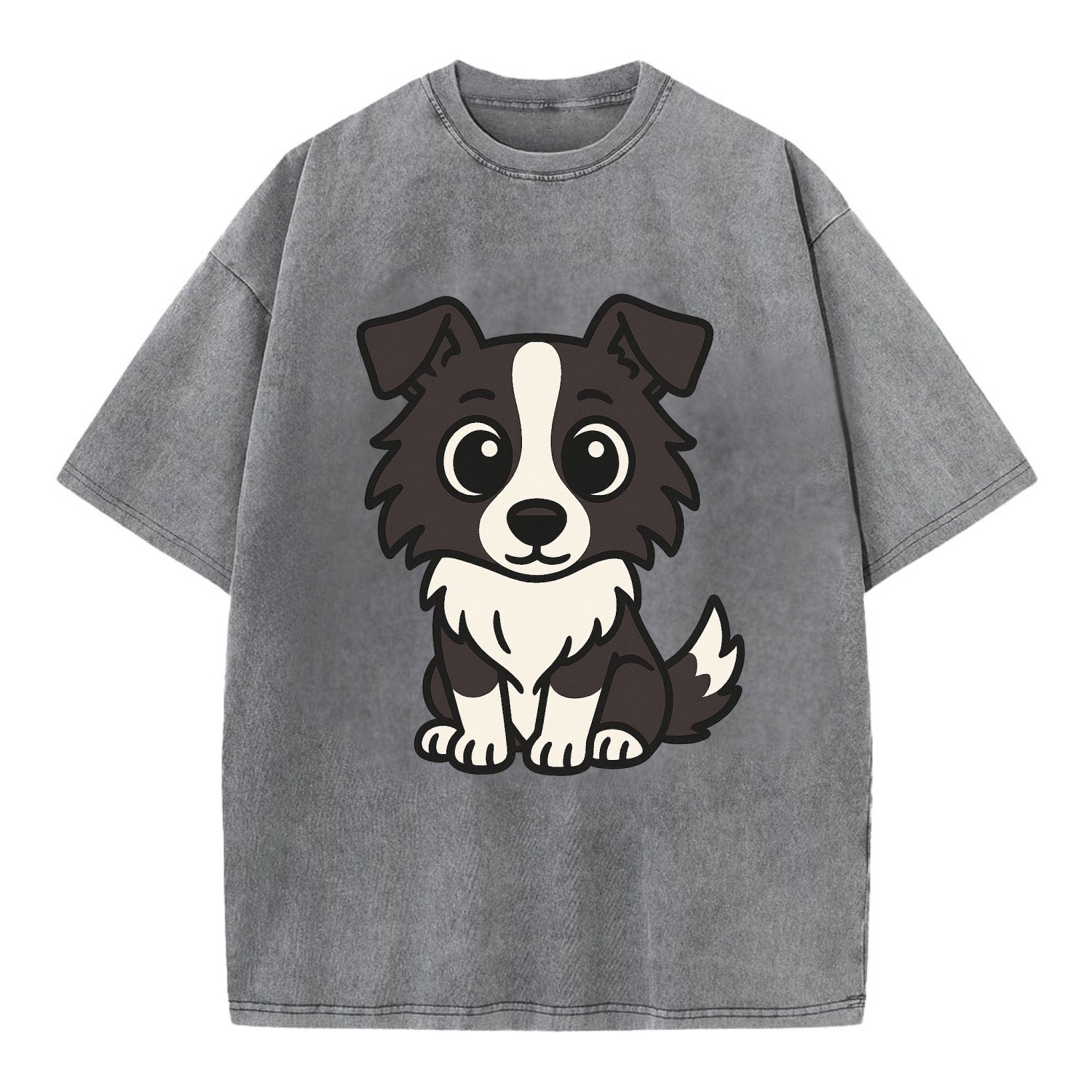 Border Collie - Intense stare sitting pose - Vintage T-shirt - Grey