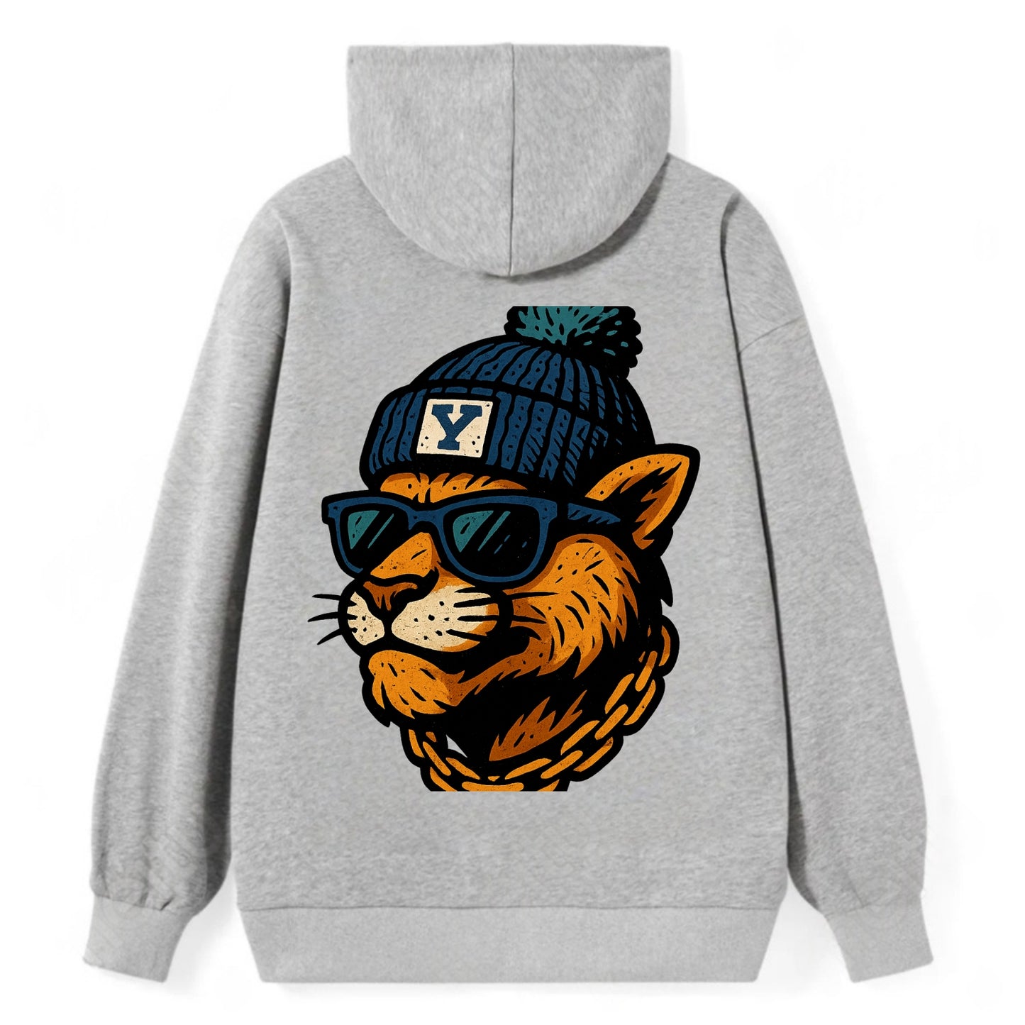 Provo Cougar wearing BYU beanie with Y patch - Classic Pullover Hoodie - Grey