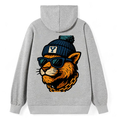 Provo Cougar wearing BYU beanie with Y patch - Classic Pullover Hoodie - Grey