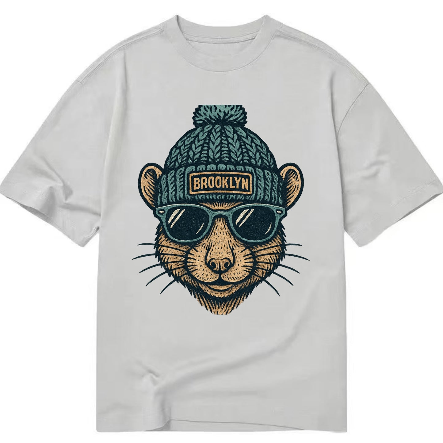 NYC Rat wearing Brooklyn beanie with pom pom and wayfarer sunglasses - Classic T-shirt - Grey