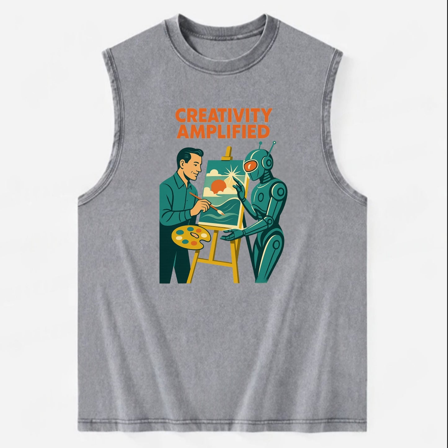 Artist and AI creating beautiful masterpiece together - "Creativity - Vintage Washed Tank - Grey