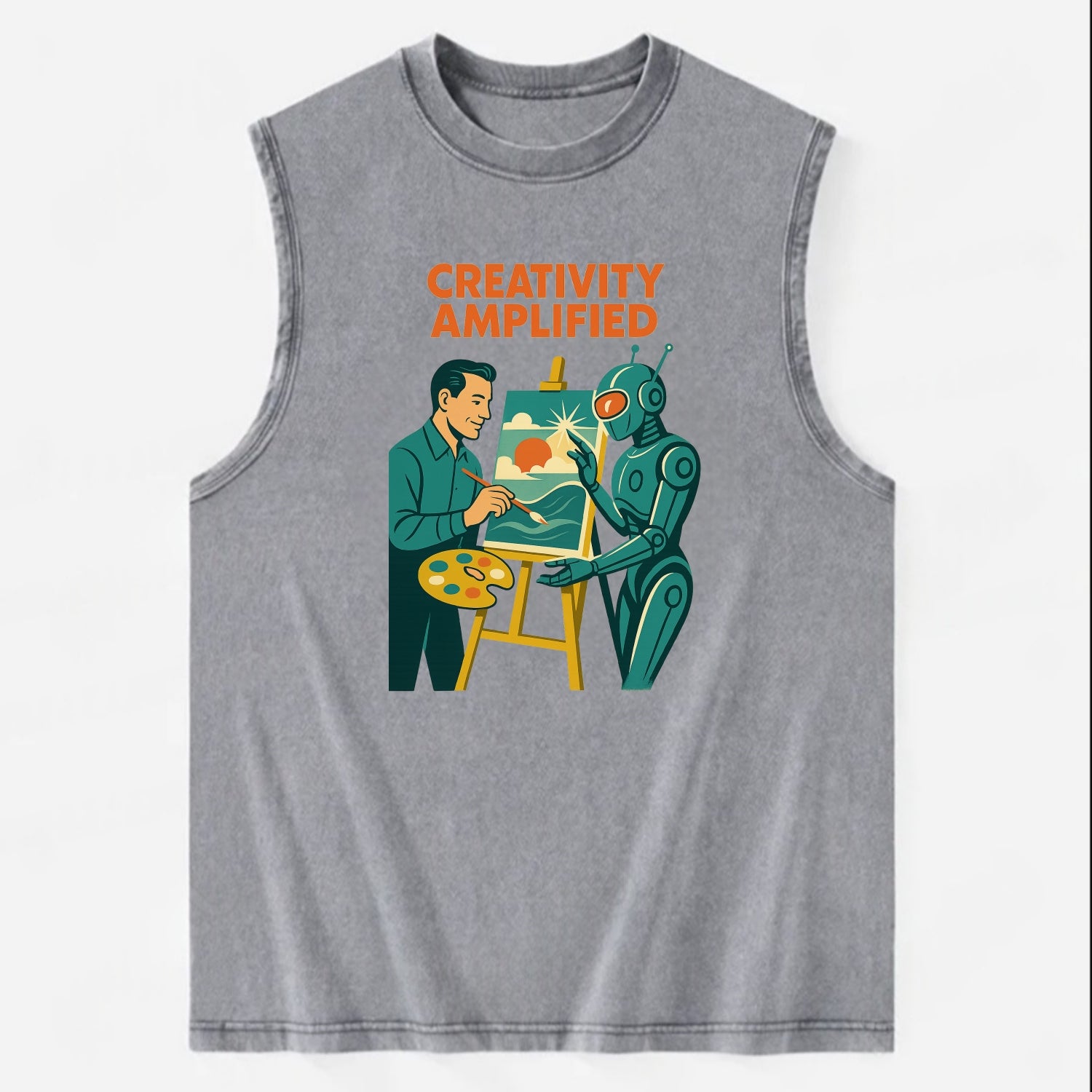 Artist and AI creating beautiful masterpiece together - "Creativity - Vintage Washed Tank - Grey
