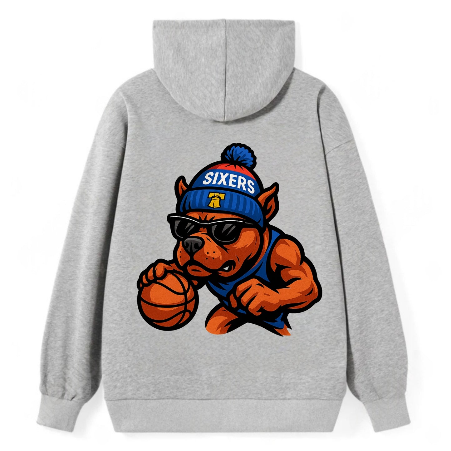 Philly Pitbull wearing Sixers beanie with Liberty Bell and wayfarer - Classic Pullover Hoodie - Grey