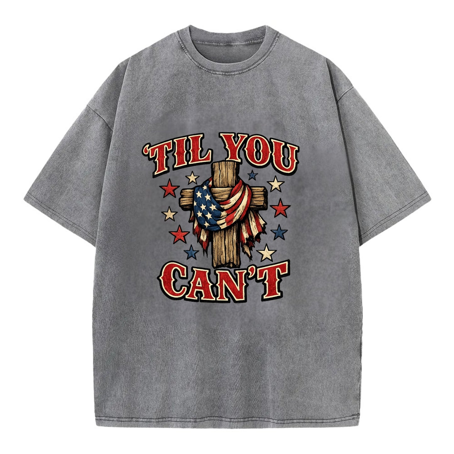 Til You Cant - Flag Cross - Vintage T-shirt - Grey