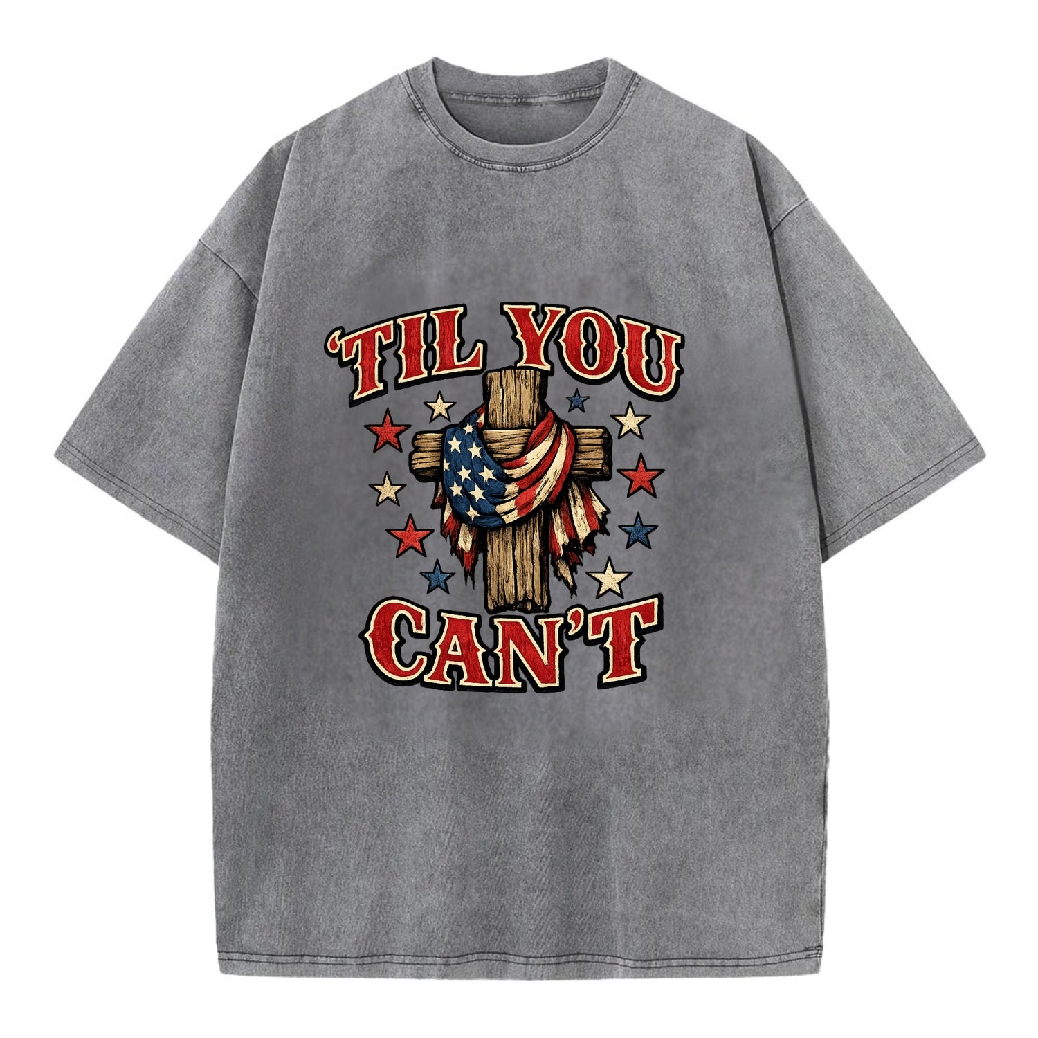 Til You Cant - Flag Cross - Vintage T-shirt - Grey