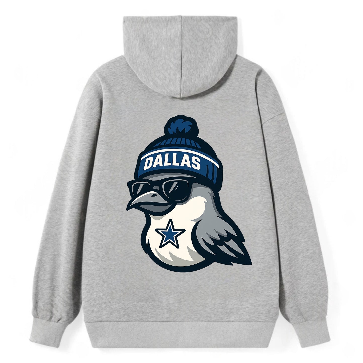 Dallas Mockingbird wearing Cowboys beanie with sheriff star and wayfarer - Classic Pullover Hoodie - Grey