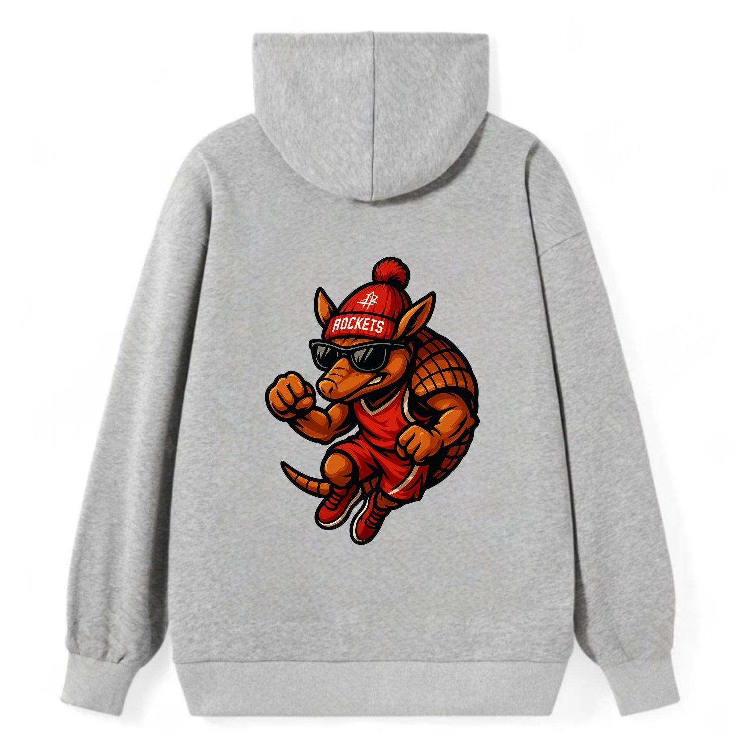 Houston Armadillo wearing Rockets red and silver beanie with rocket ship - Classic Pullover Hoodie - Grey