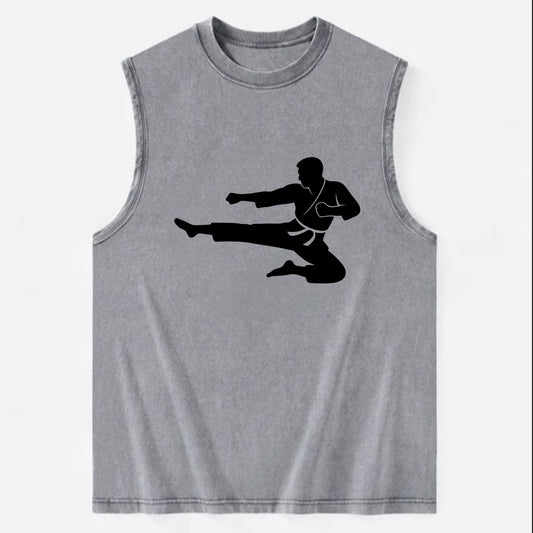 Martial artist flying kick - Vintage Washed Tank - Grey