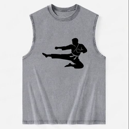 Martial artist flying kick - Vintage Washed Tank