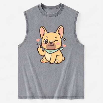French Bulldog sitting with bat ears up, strong paw with sass - Vintage Washed Tank - Grey