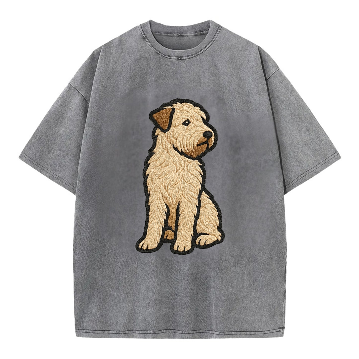 Soft Coated Wheaten Terrier - Light tan flowing coat embroidered pose - Vintage T-shirt - Grey
