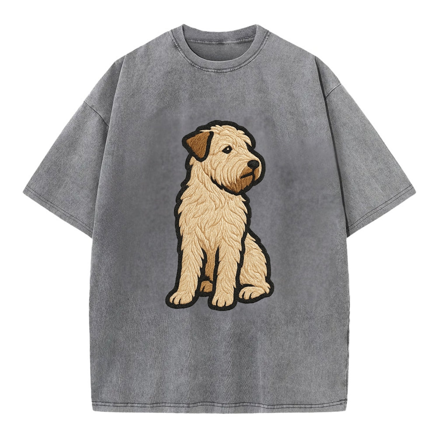 Soft Coated Wheaten Terrier - Light tan flowing coat embroidered pose - Vintage T-shirt - Grey