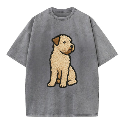 Soft Coated Wheaten Terrier - Light tan flowing coat embroidered pose - Vintage T-shirt - Grey