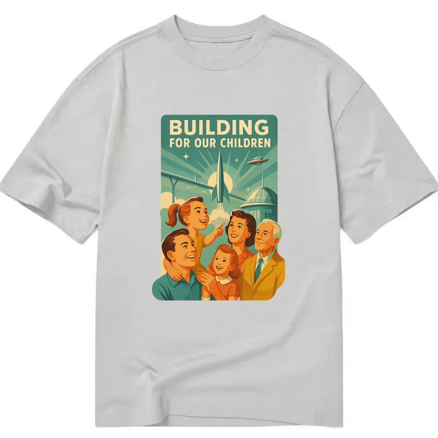 Multiple generations celebrating progress together - "Building for Our Children" - Classic T-shirt - Grey