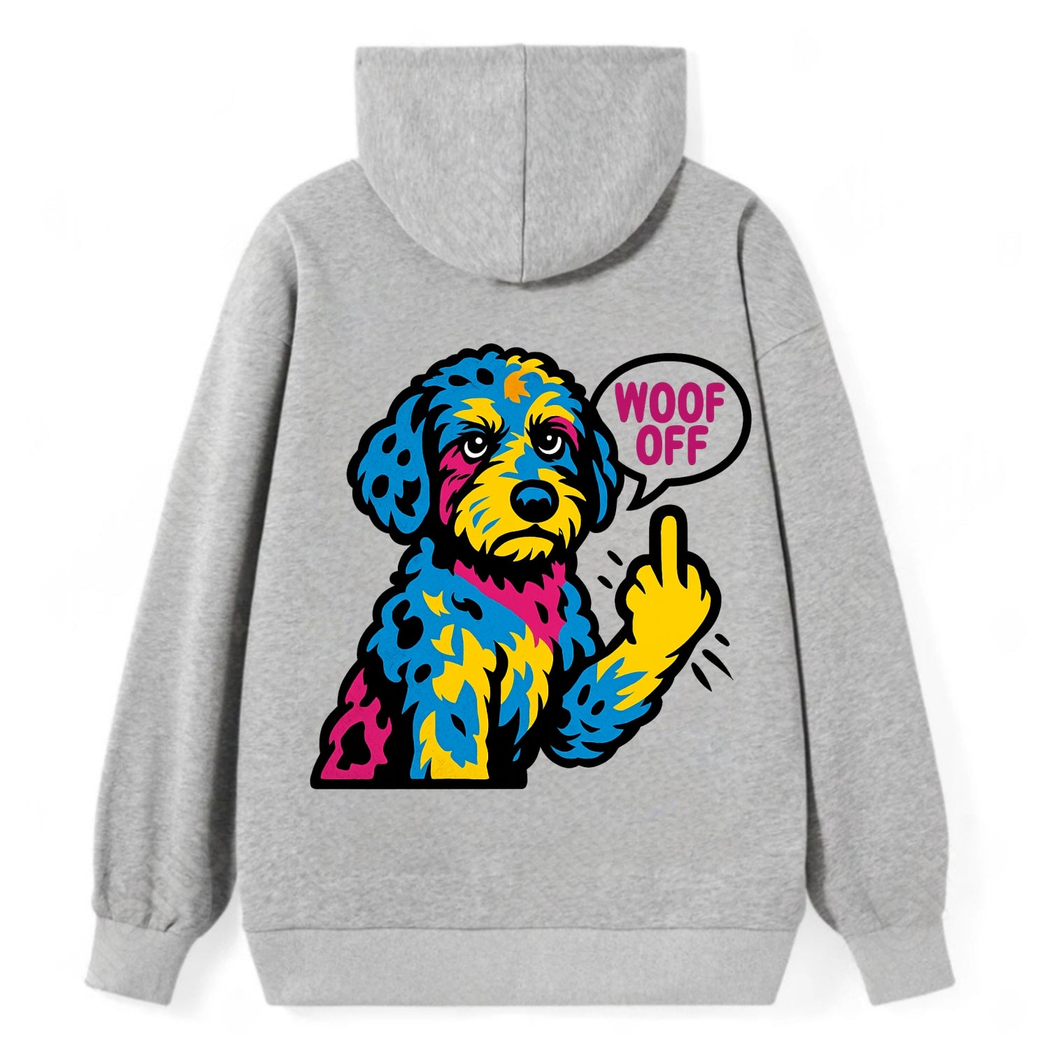 Aussiedoodle with merle patches and curly coat, playful smart paw raised - Classic Pullover Hoodie - Grey