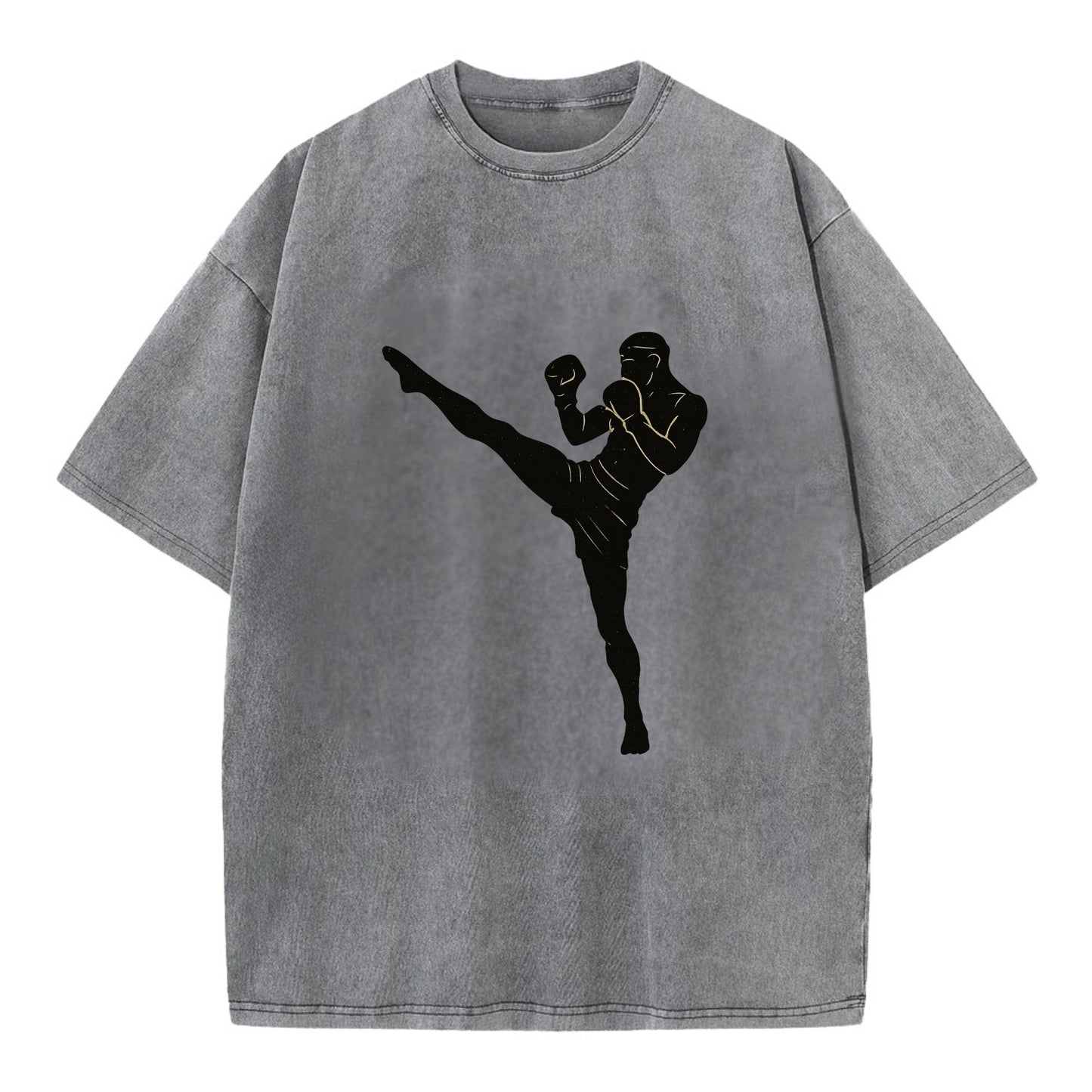 Kickboxer delivering roundhouse kick - Vintage T-shirt - Grey