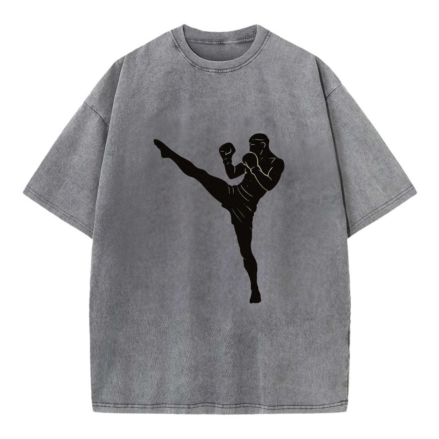 Kickboxer delivering roundhouse kick - Vintage T-shirt - Grey